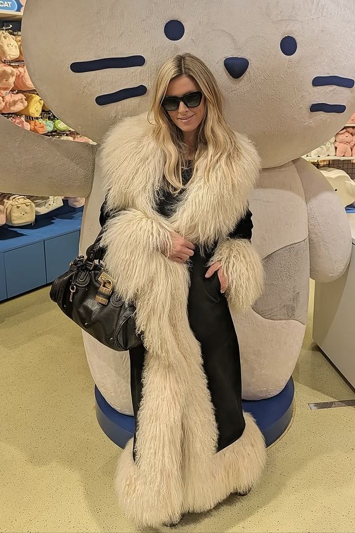 Nicky Hilton wearing Dorothy Suede Ultra Maxi Coat