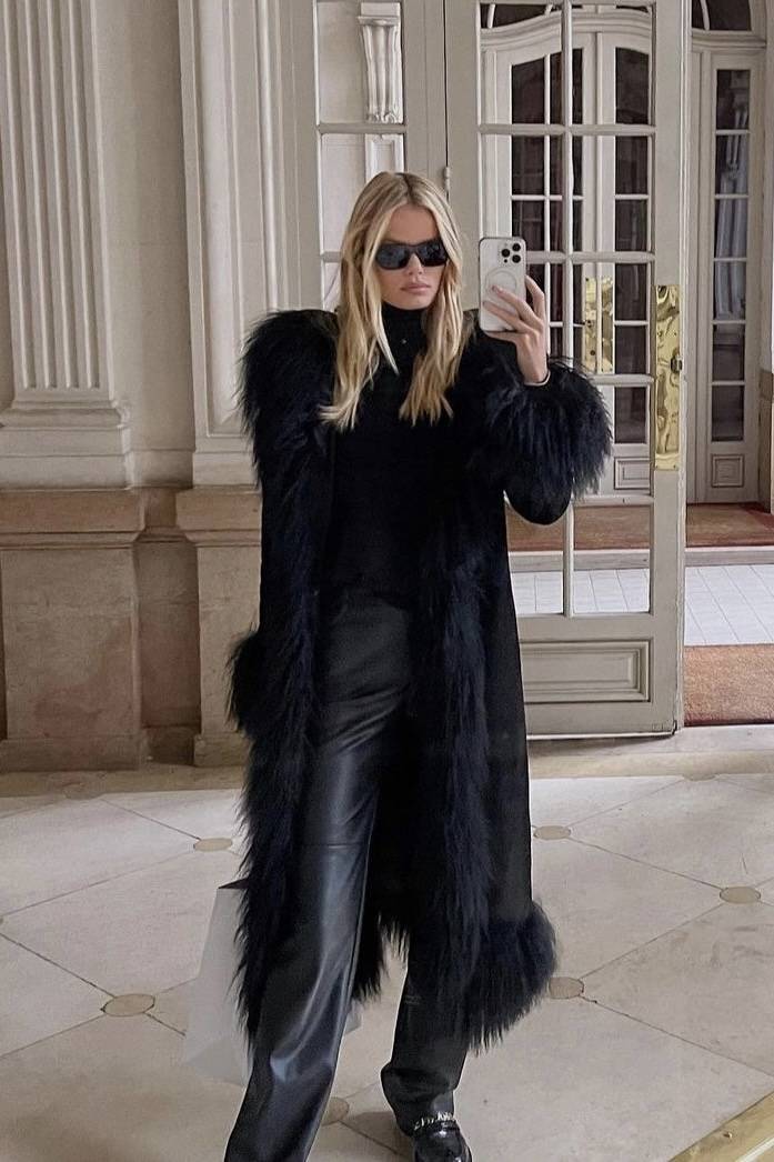Frida Aasen wearing Dorothy Suede Maxi Coat