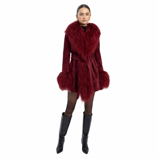 Inez Suede Shearling Midi Coat