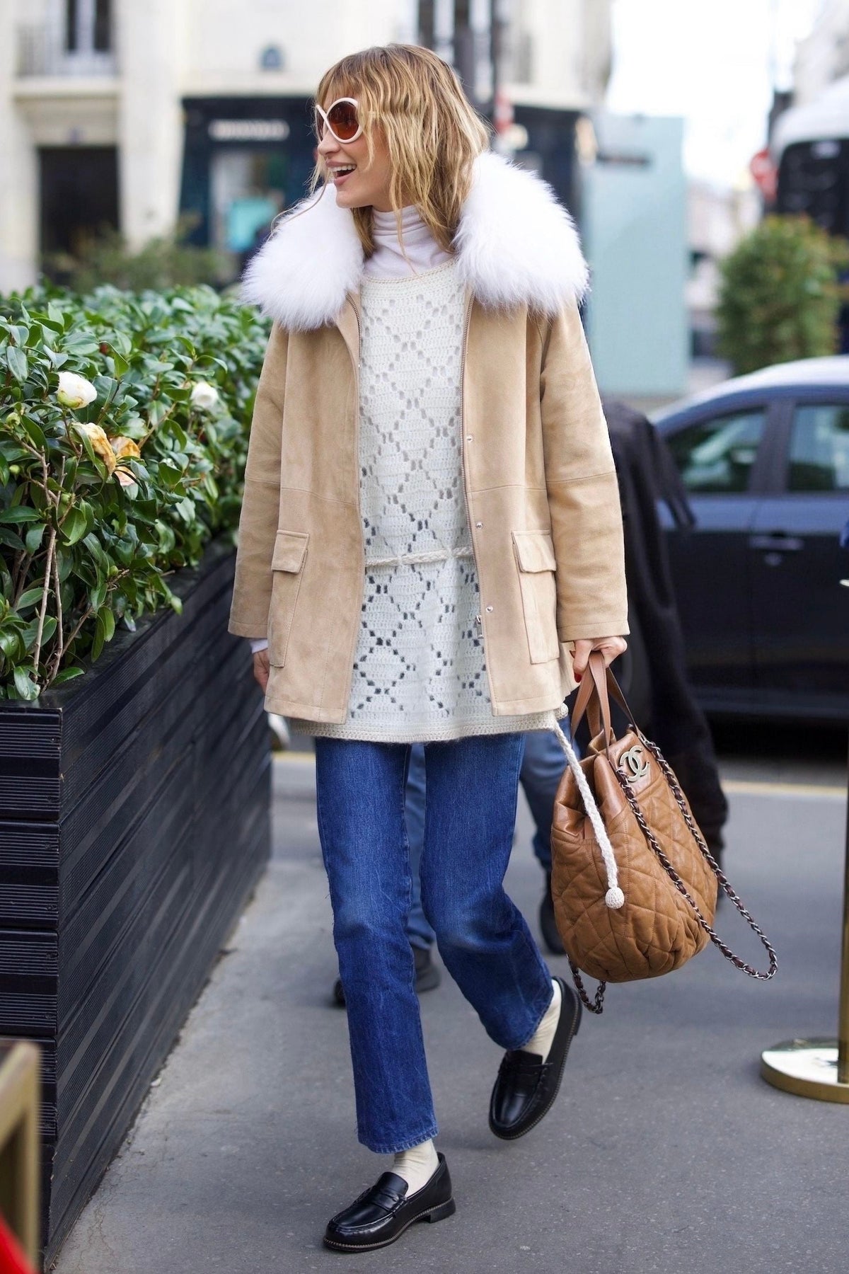 Bella Hadid wearing Raegan Suede Field Jacket