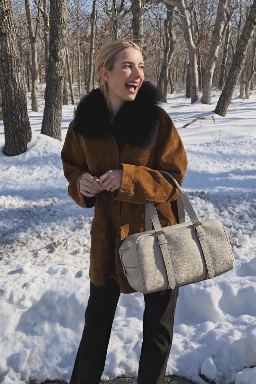 Emma Roberts wearing Raegan Suede Field Jacket
