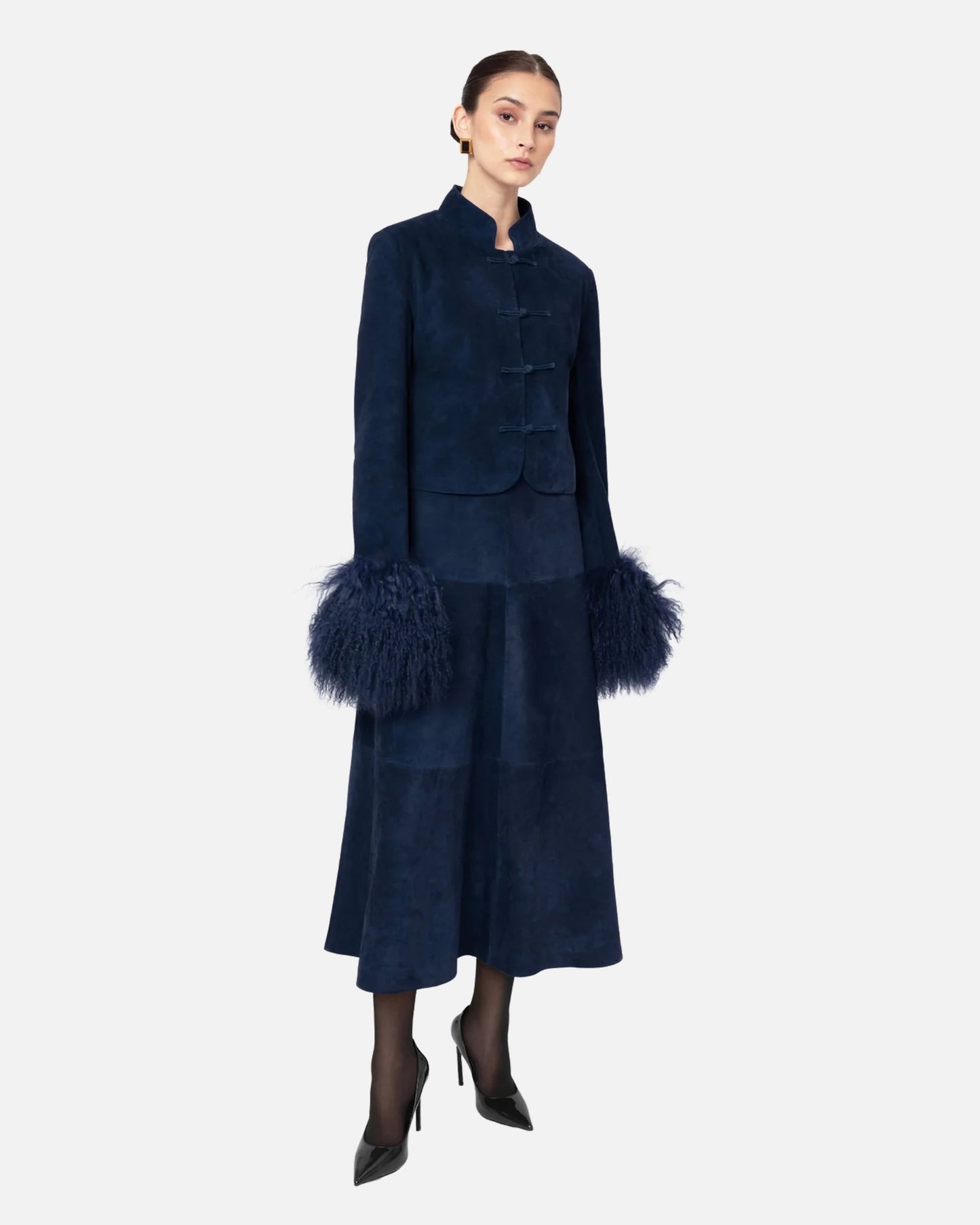Leighton Shearling Trim Suede Jacket