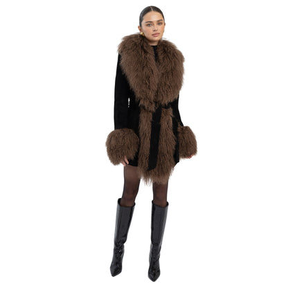 Inez Suede Shearling Midi Coat