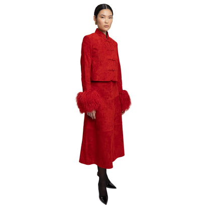 Leighton Shearling Trim Suede Jacket