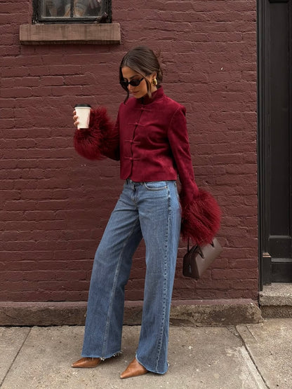 Leighton Shearling Trim Suede Jacket