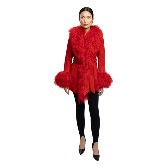 Inez Midi Suede Shearling Coat