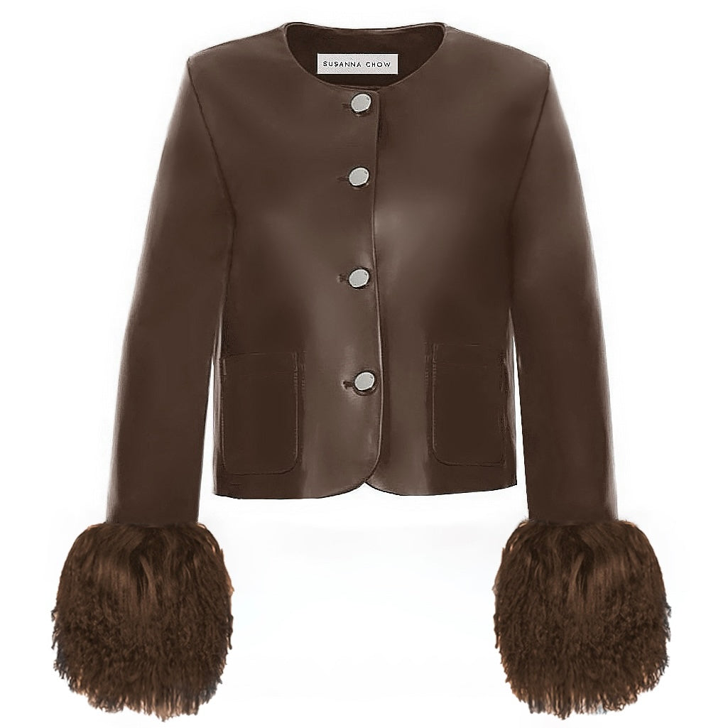 Frida Leather Shearling Trim Jacket