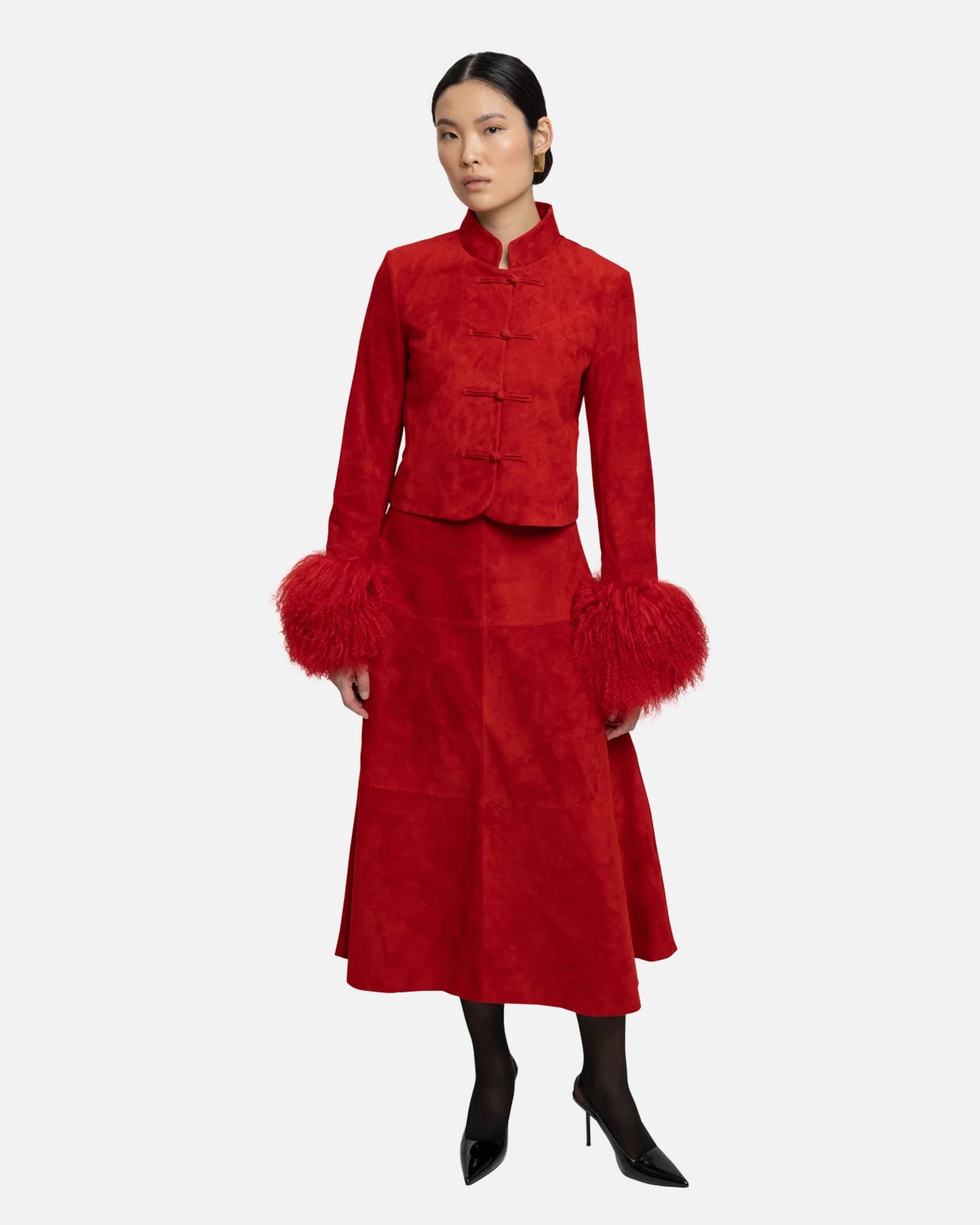Leighton Shearling Trim Suede Jacket