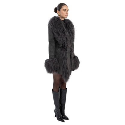 Inez Suede Shearling Midi Coat