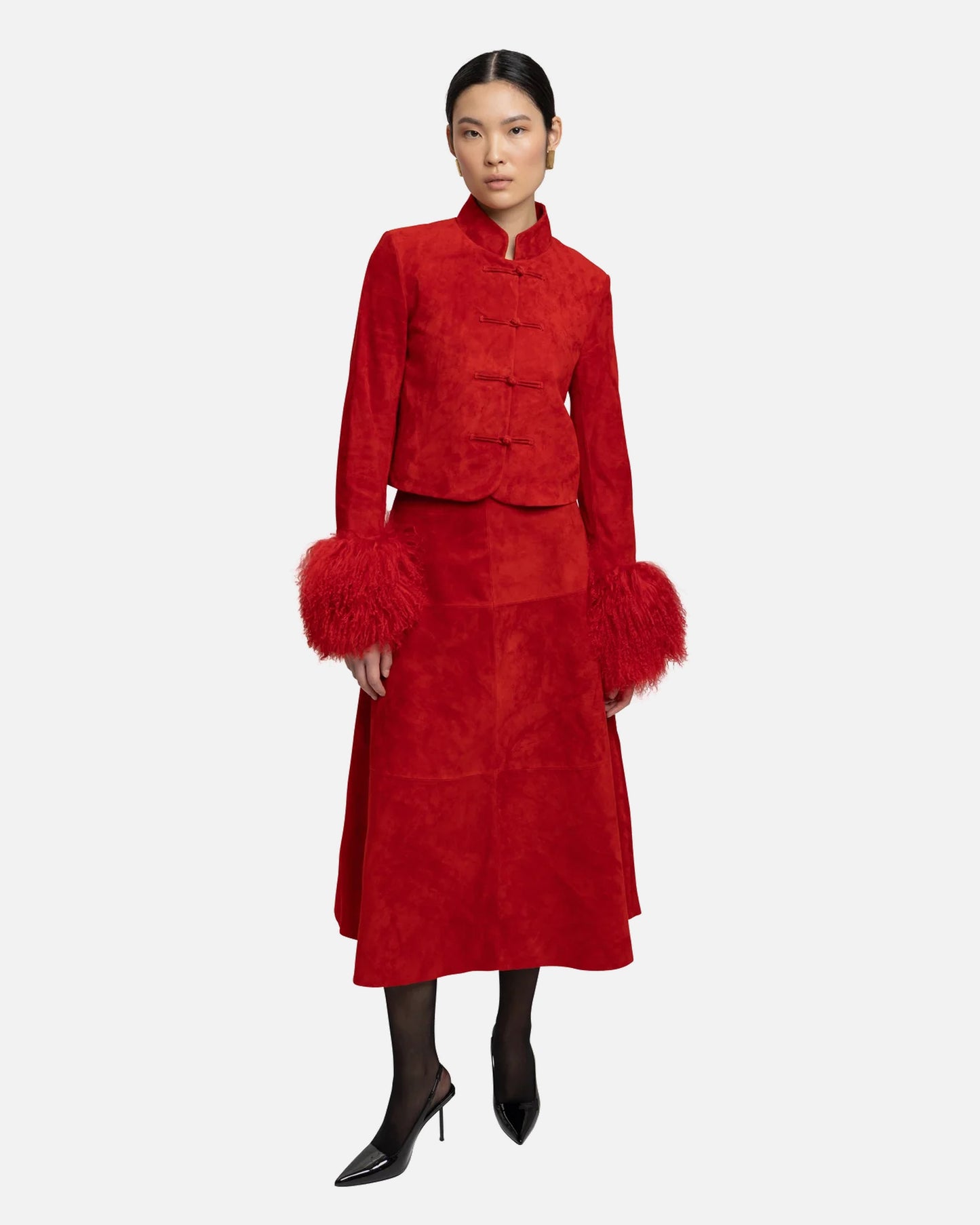 Leighton Shearling Trim Suede Jacket