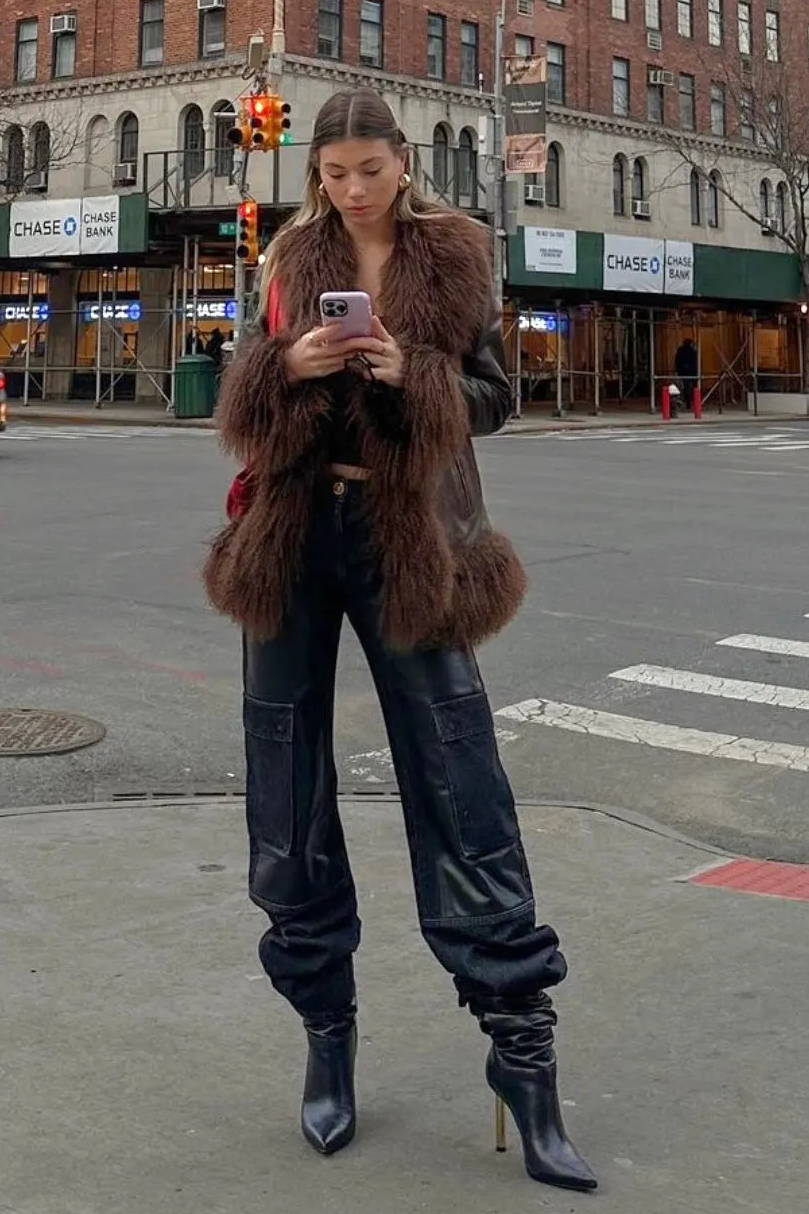Katia Kramble wearing Dorothy Leather Shearling Coat Short Classic
