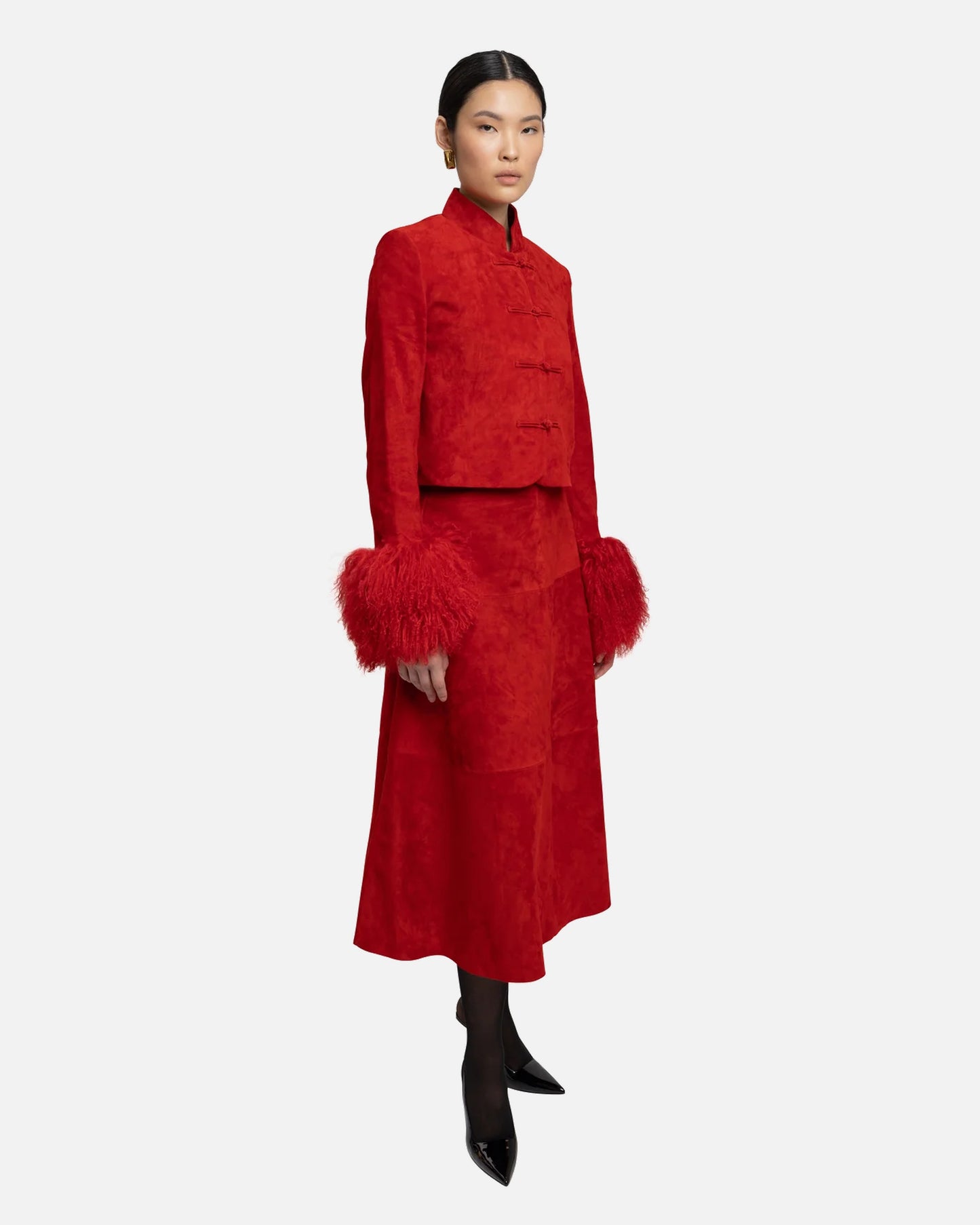 Leighton Shearling Trim Suede Jacket
