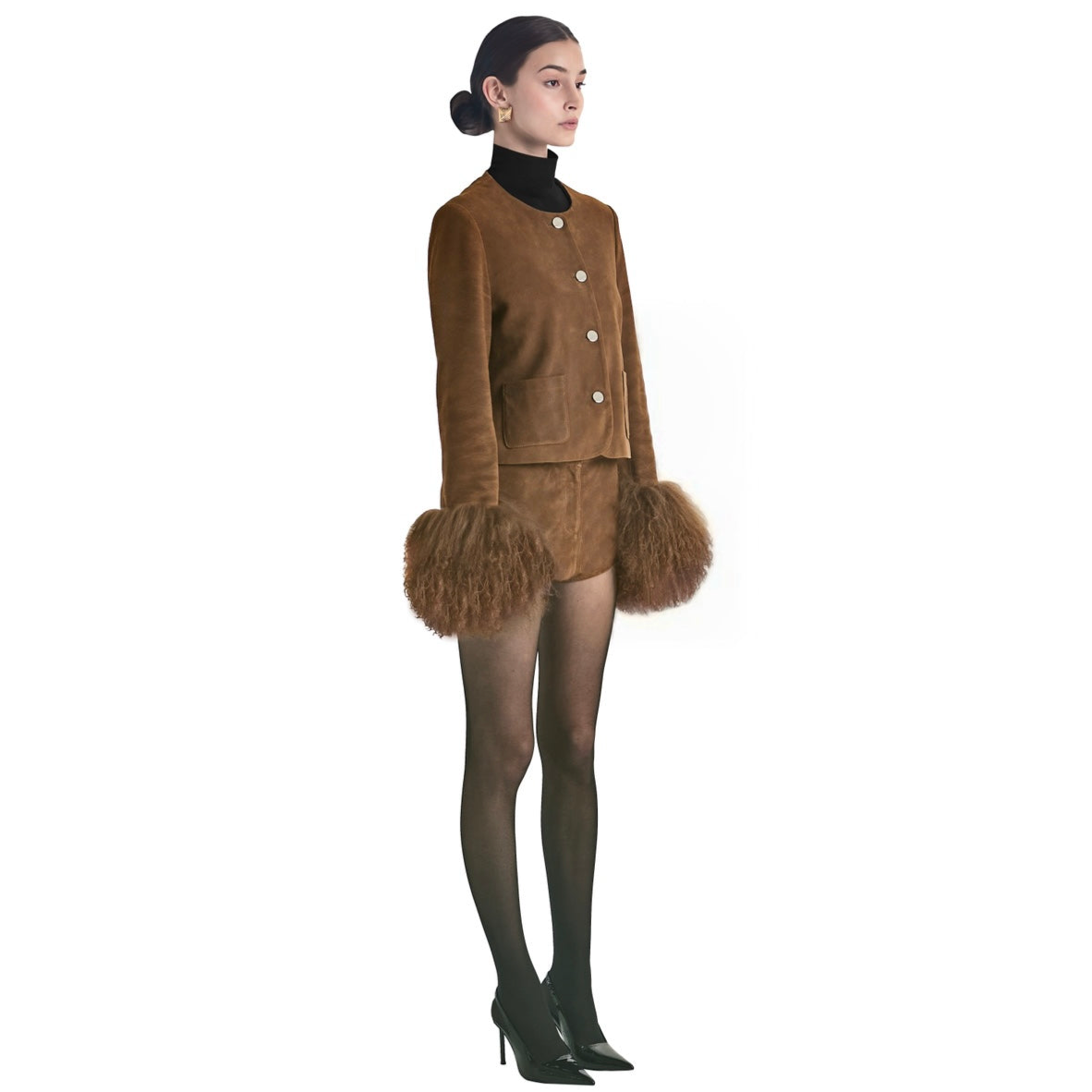 Frida Shearling Trim Suede Jacket