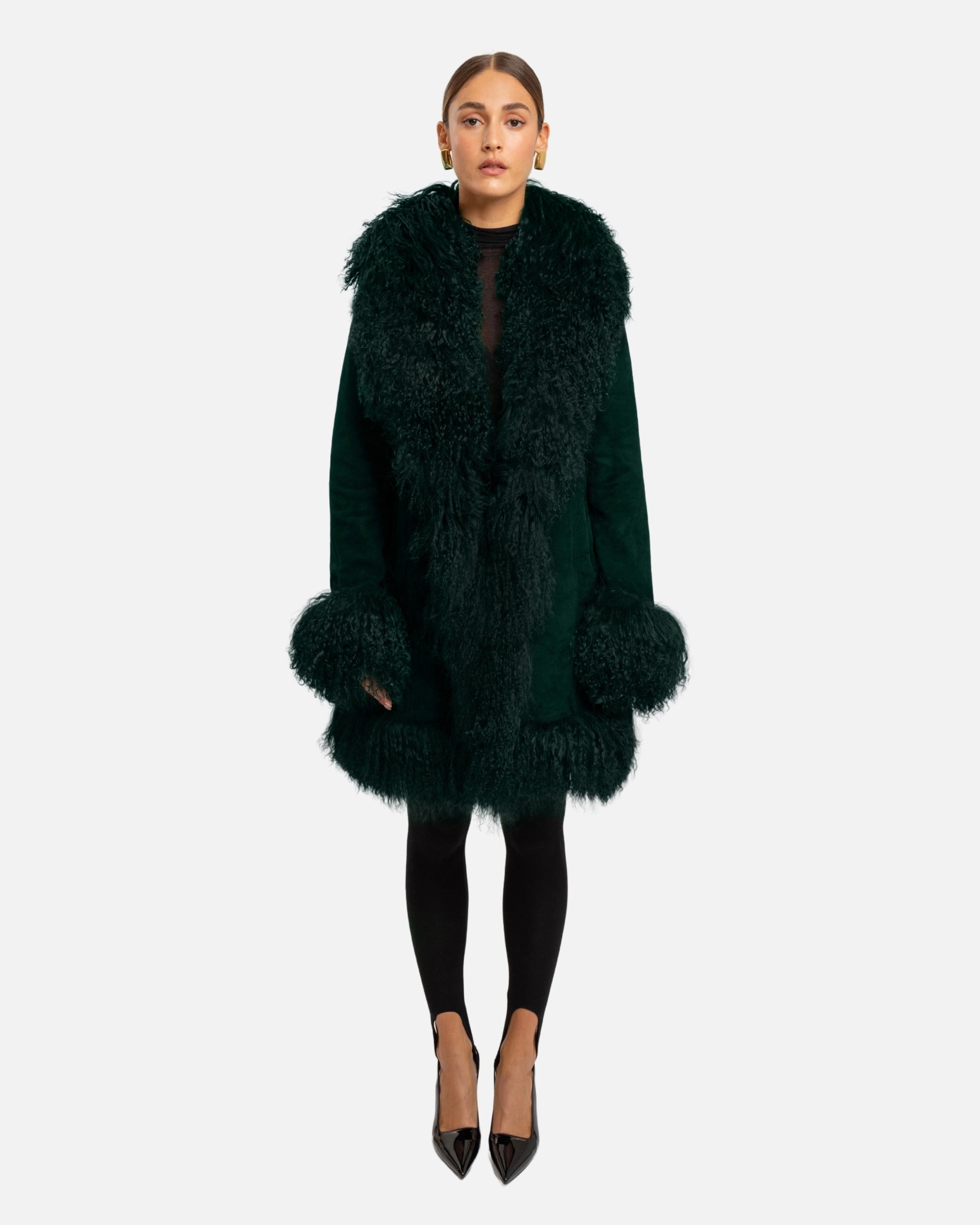 Dorothy Suede Midi Coat in Emerald Green