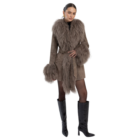 Inez Suede Shearling Midi Coat