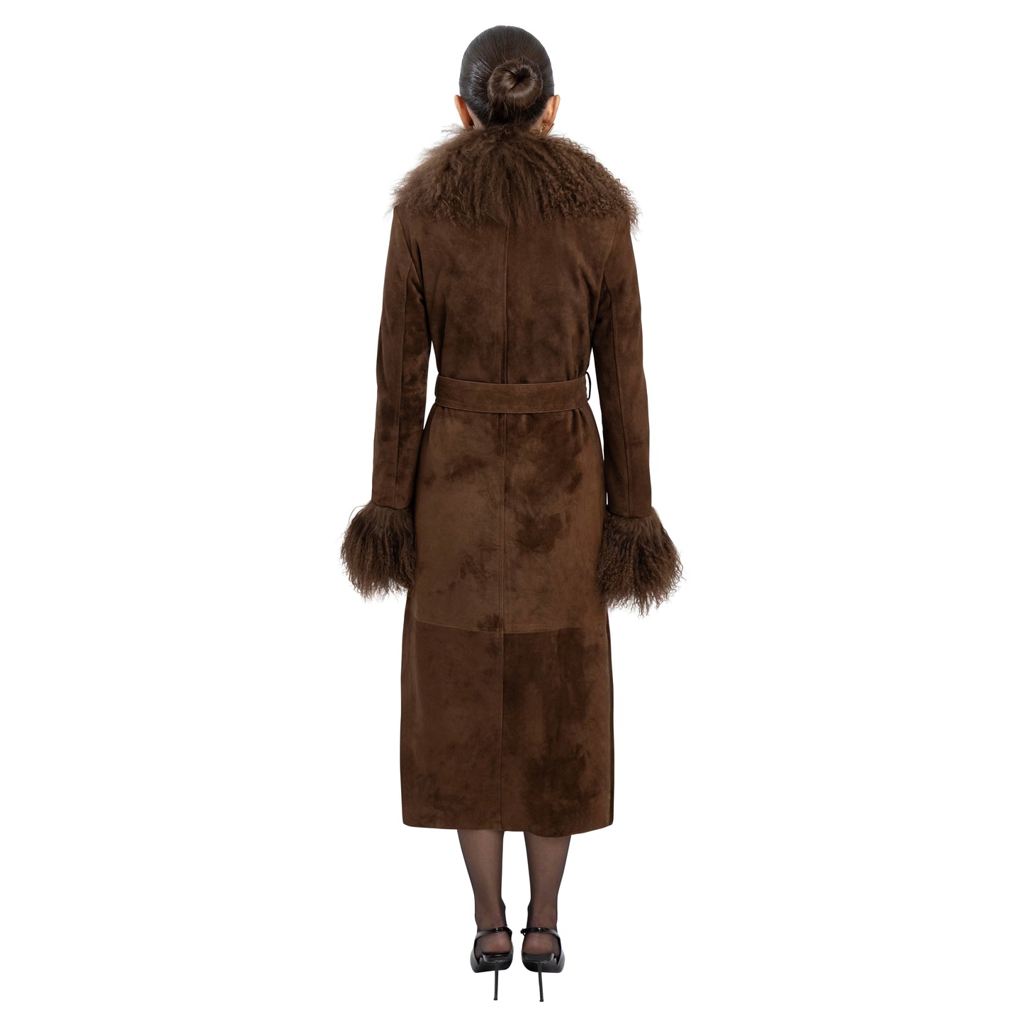 Inez Suede Shearling Maxi Coat