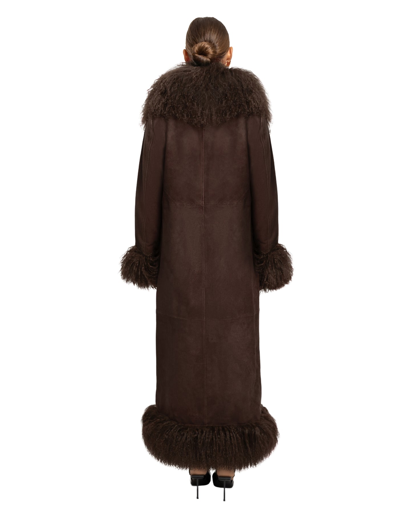 Dorothy Suede Maxi Coat in Espresso, back