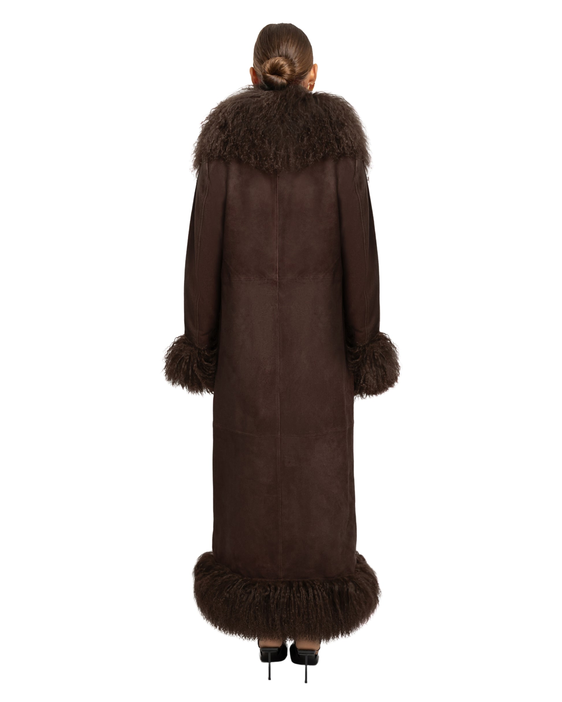 Dorothy Suede Maxi Coat in Espresso, back