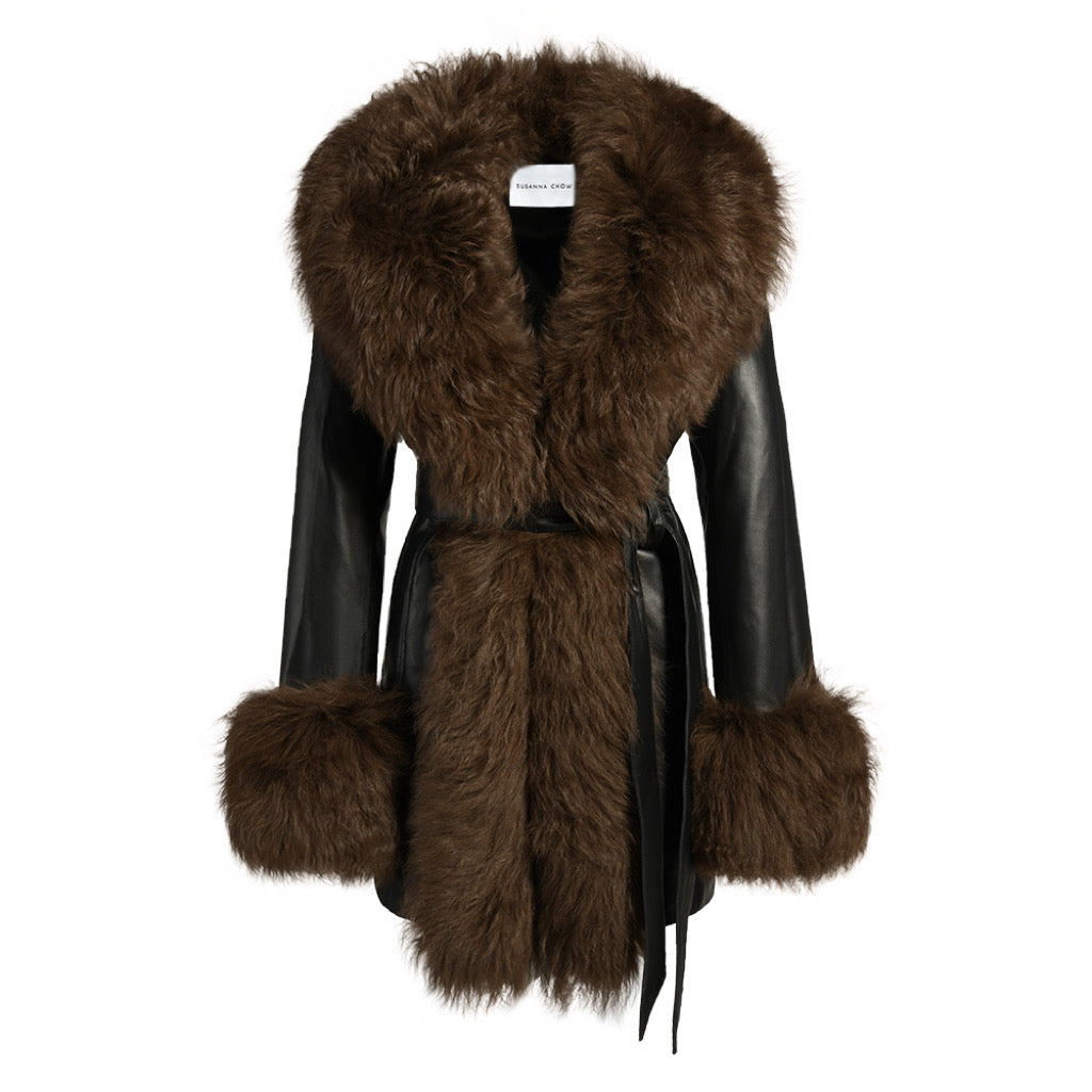 Odette Leather Shearling Coat