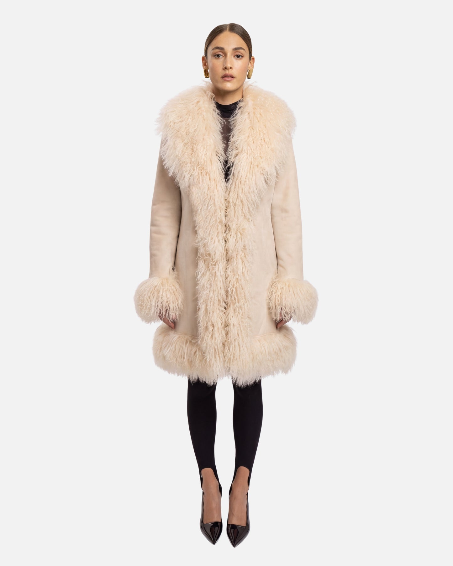 Dorothy Suede Midi Coat in Cream
