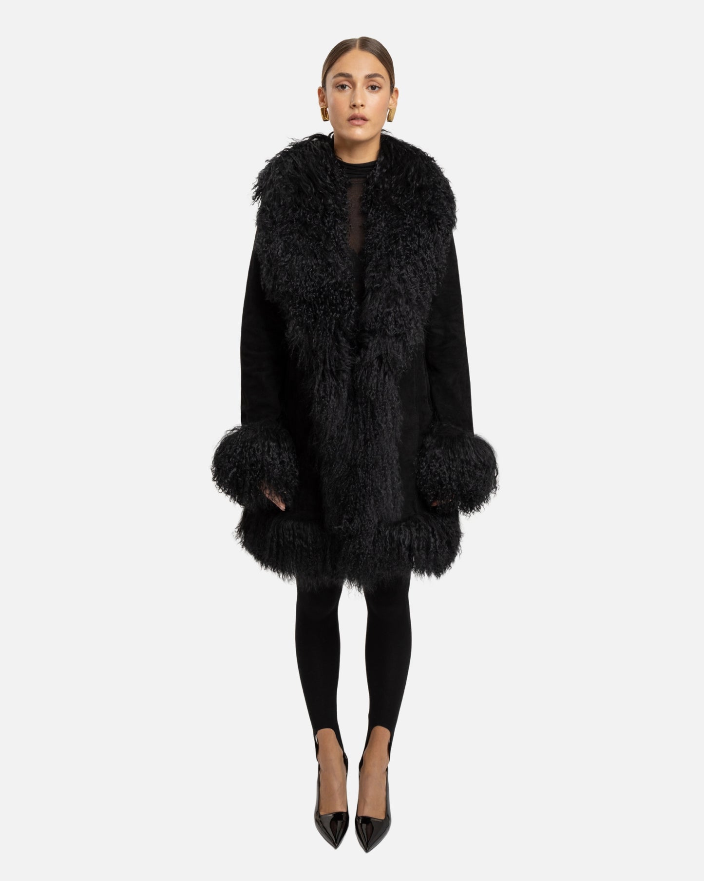Dorothy Suede Midi Coat in Black