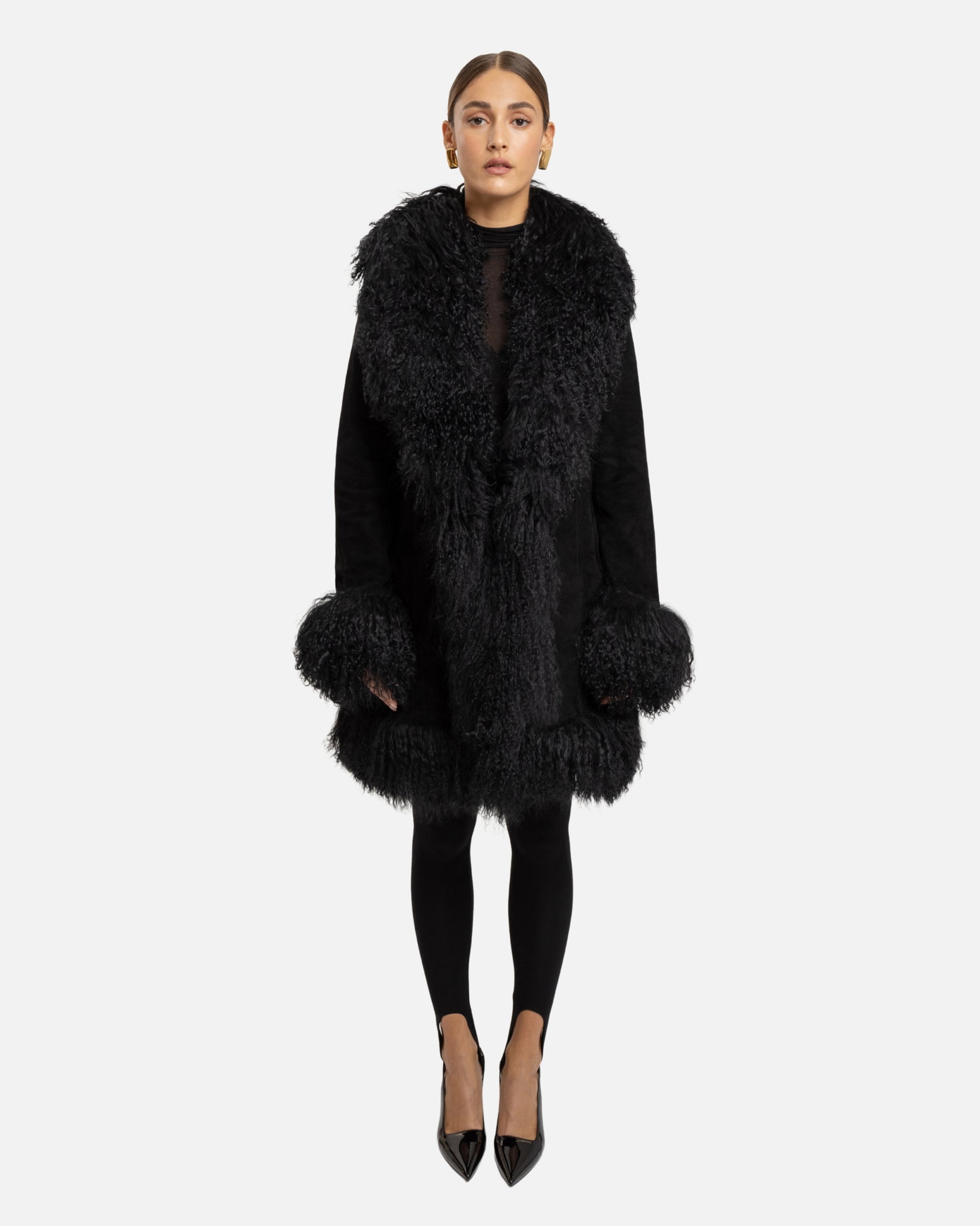 Dorothy Suede Midi Coat in Black