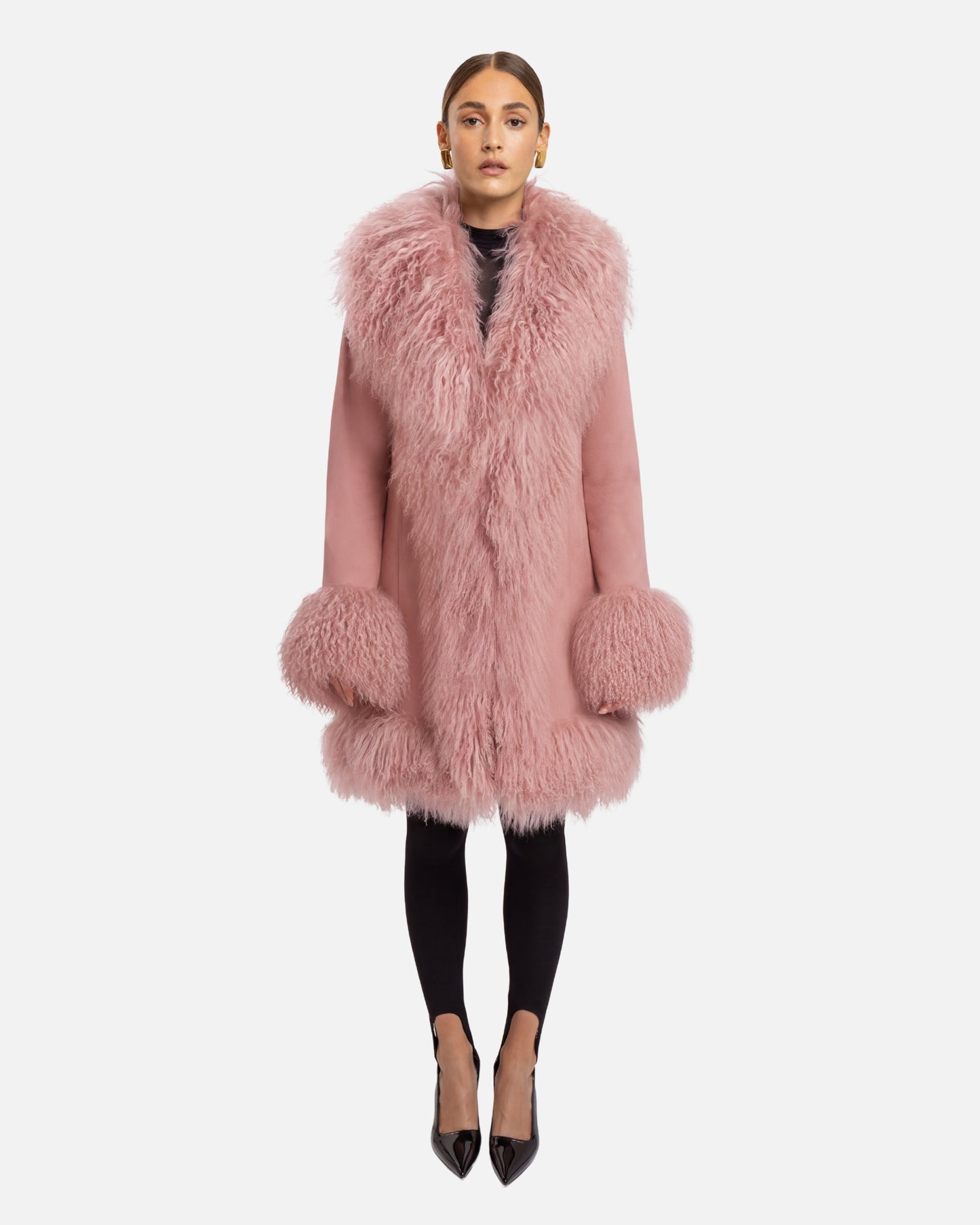 Dorothy Suede Midi Coat in Pink
