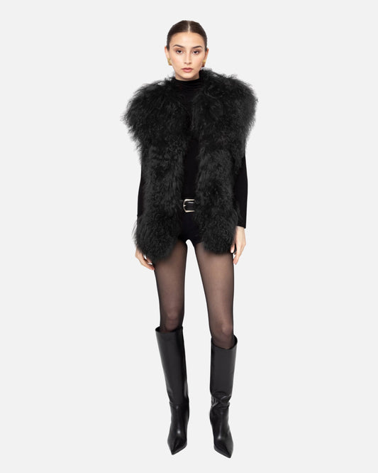Dorothy Suede Shearling Vest in Black