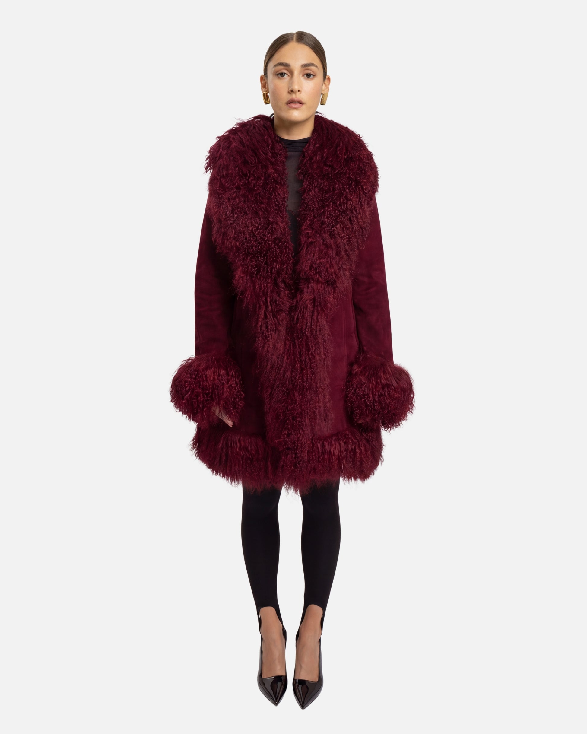 Dorothy Suede Midi Coat in Burgundy
