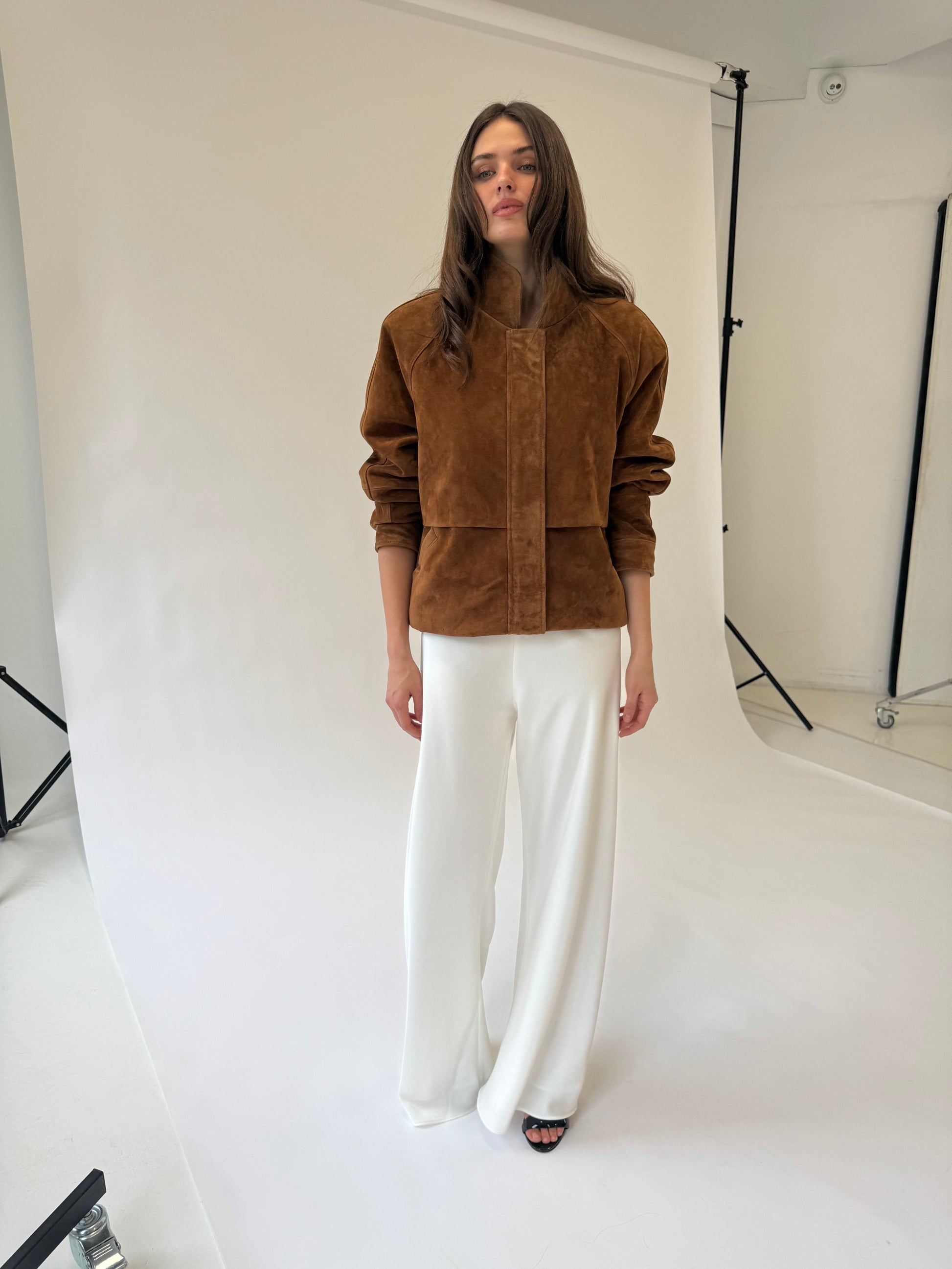 Remy Suede Bomber Jacket in Caramel