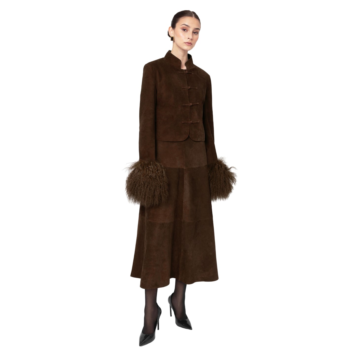 Leighton Shearling Trim Suede Jacket