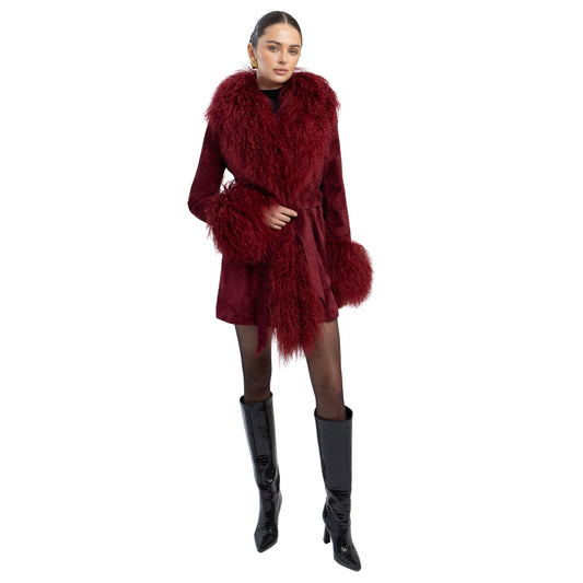 Inez Suede Shearling Midi Coat