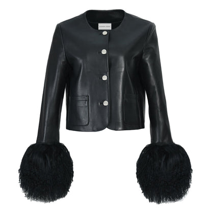 Frida Leather Shearling Trim Jacket