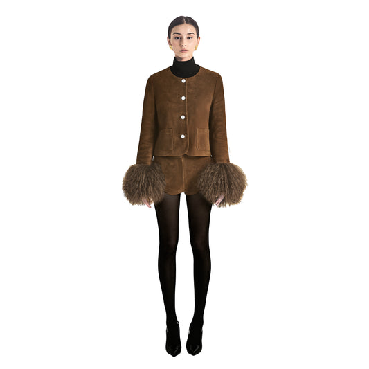Frida Shearling Trim Suede Jacket