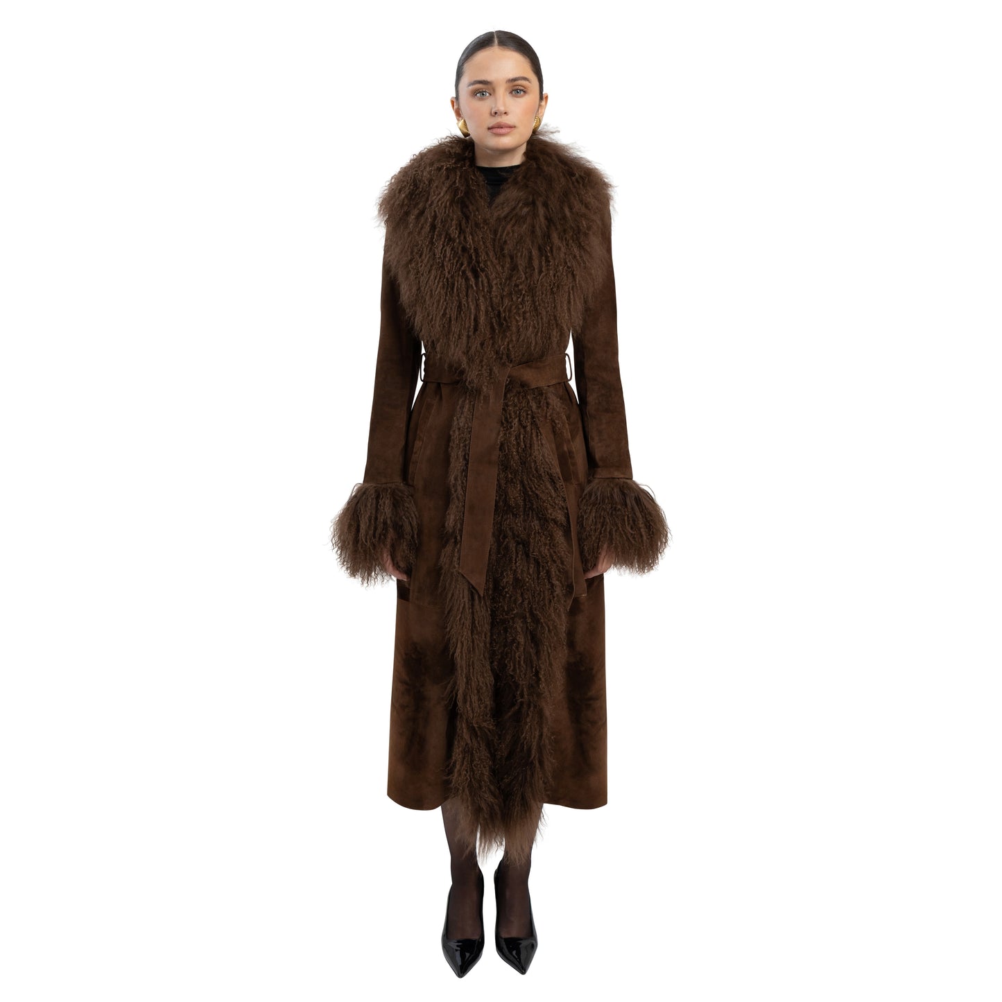 Inez Suede Shearling Maxi Coat