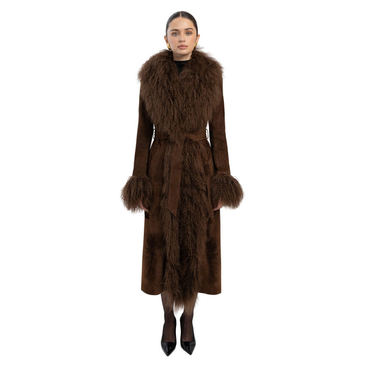 Inez Suede Shearling Maxi Coat
