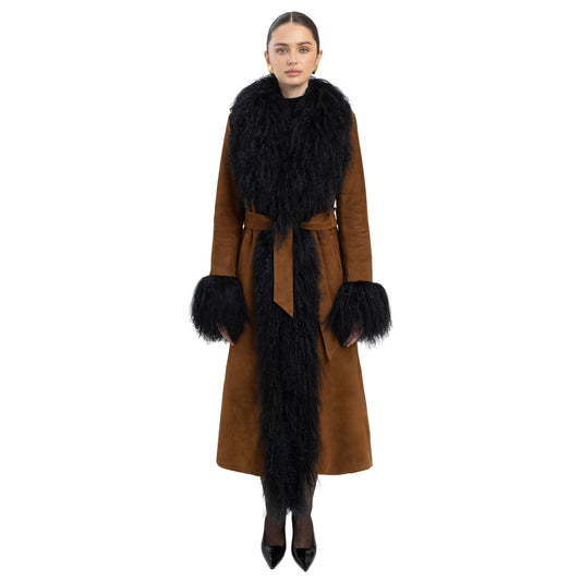 Inez Suede Shearling Maxi Coat