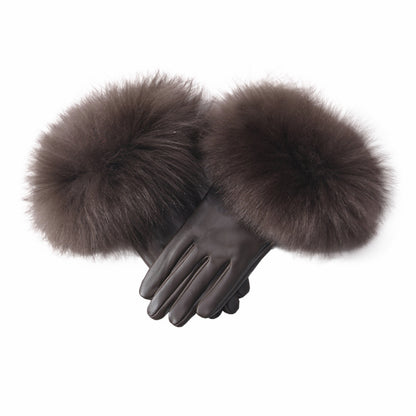 Dawson Shearling Trim Leather Gloves Brown / L/XL