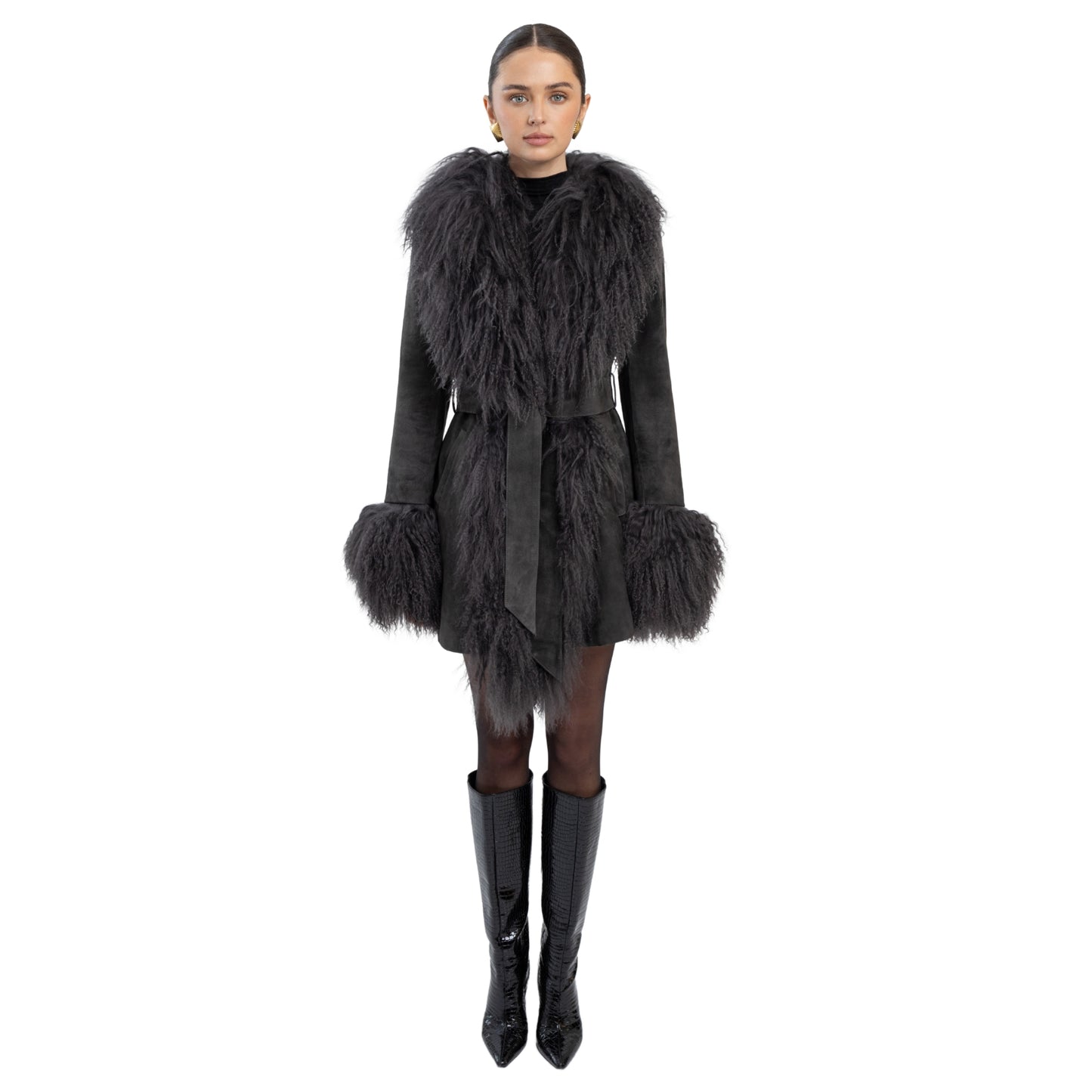 Inez Suede Shearling Midi Coat
