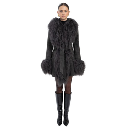 Inez Suede Shearling Midi Coat