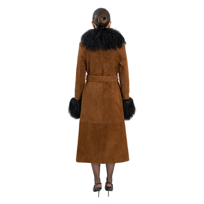 Inez Suede Shearling Maxi Coat