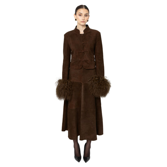 Leighton Shearling Trim Suede Jacket