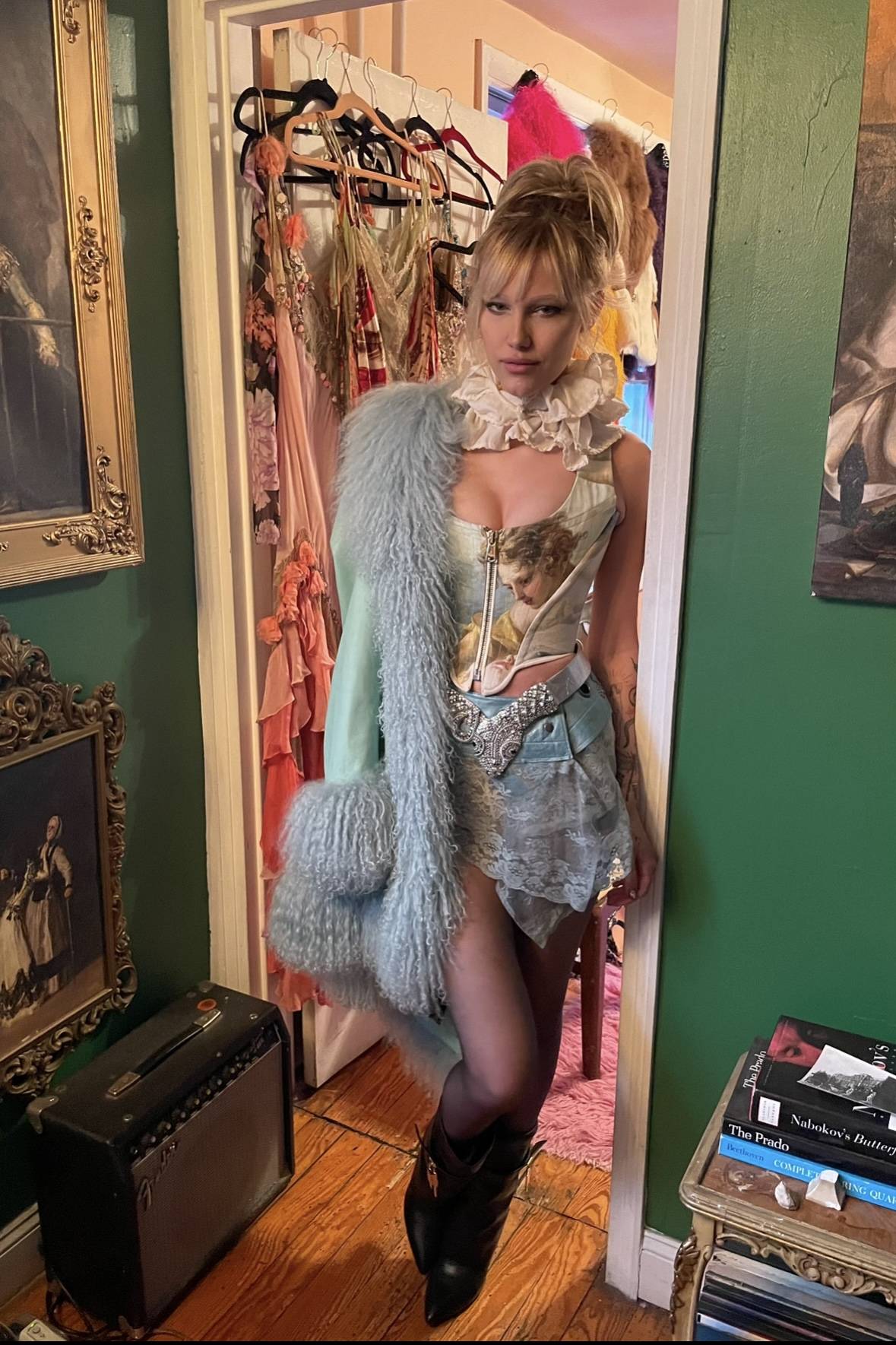 Grace VanderWaal wearing Dorothy Leather Shearling Midi Coat
