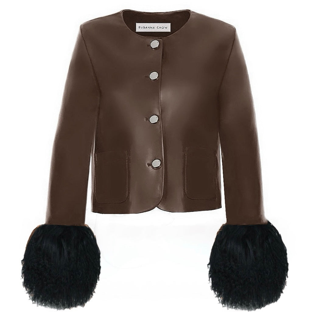 Frida Leather Shearling Trim Jacket