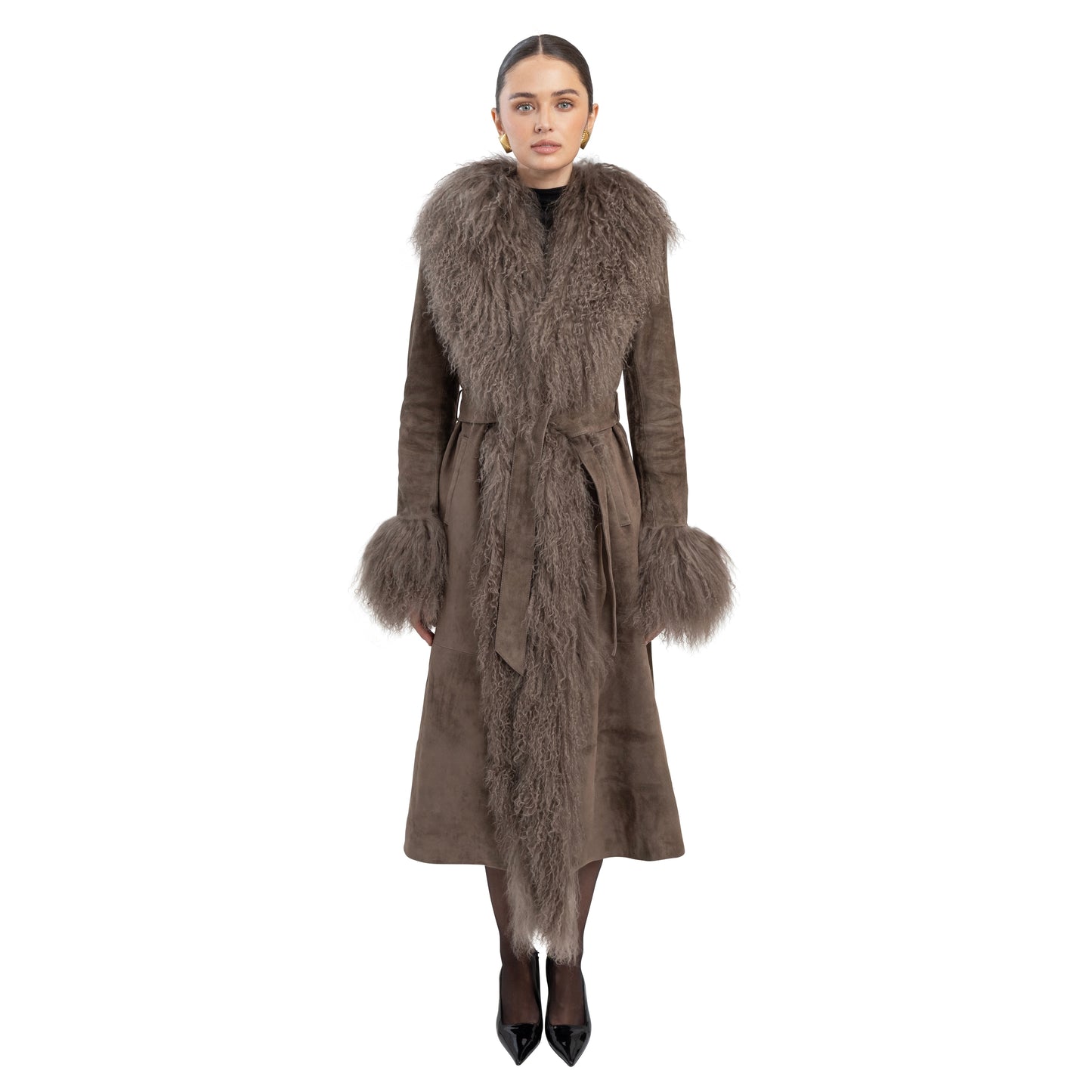 Inez Suede Shearling Maxi Coat