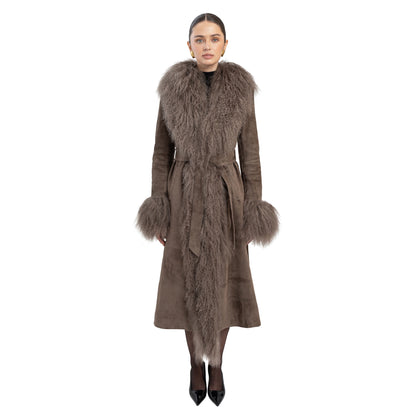 Inez Suede Shearling Maxi Coat