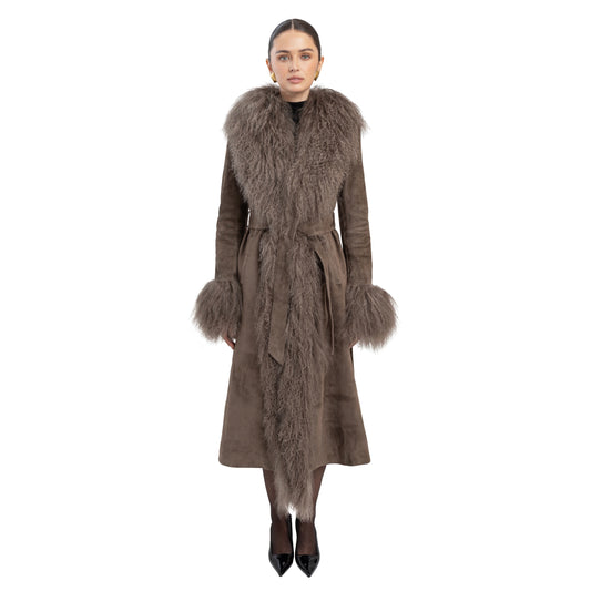 Inez Suede Shearling Maxi Coat