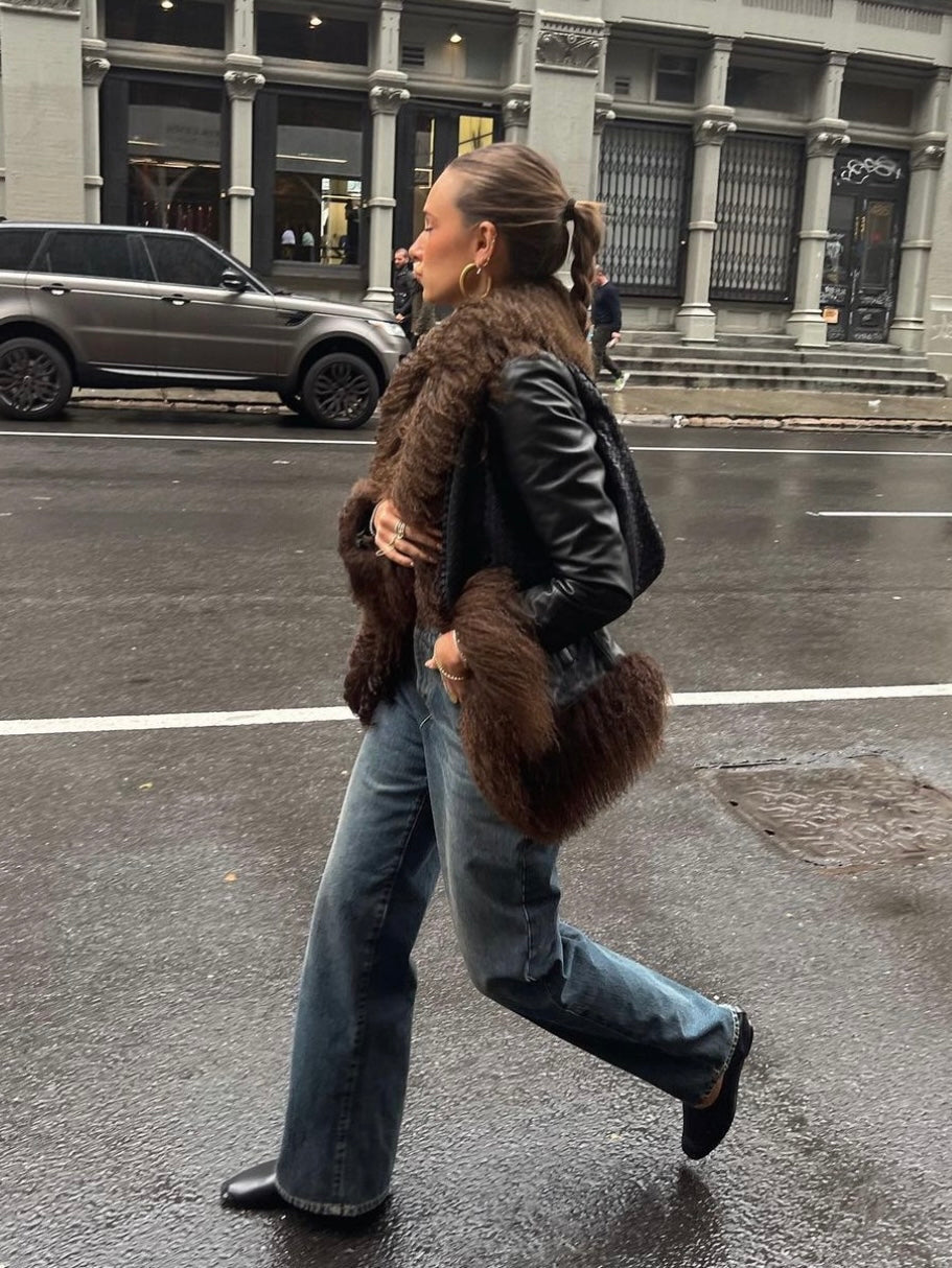 Dorothy Leather Shearling Coat Short Classic