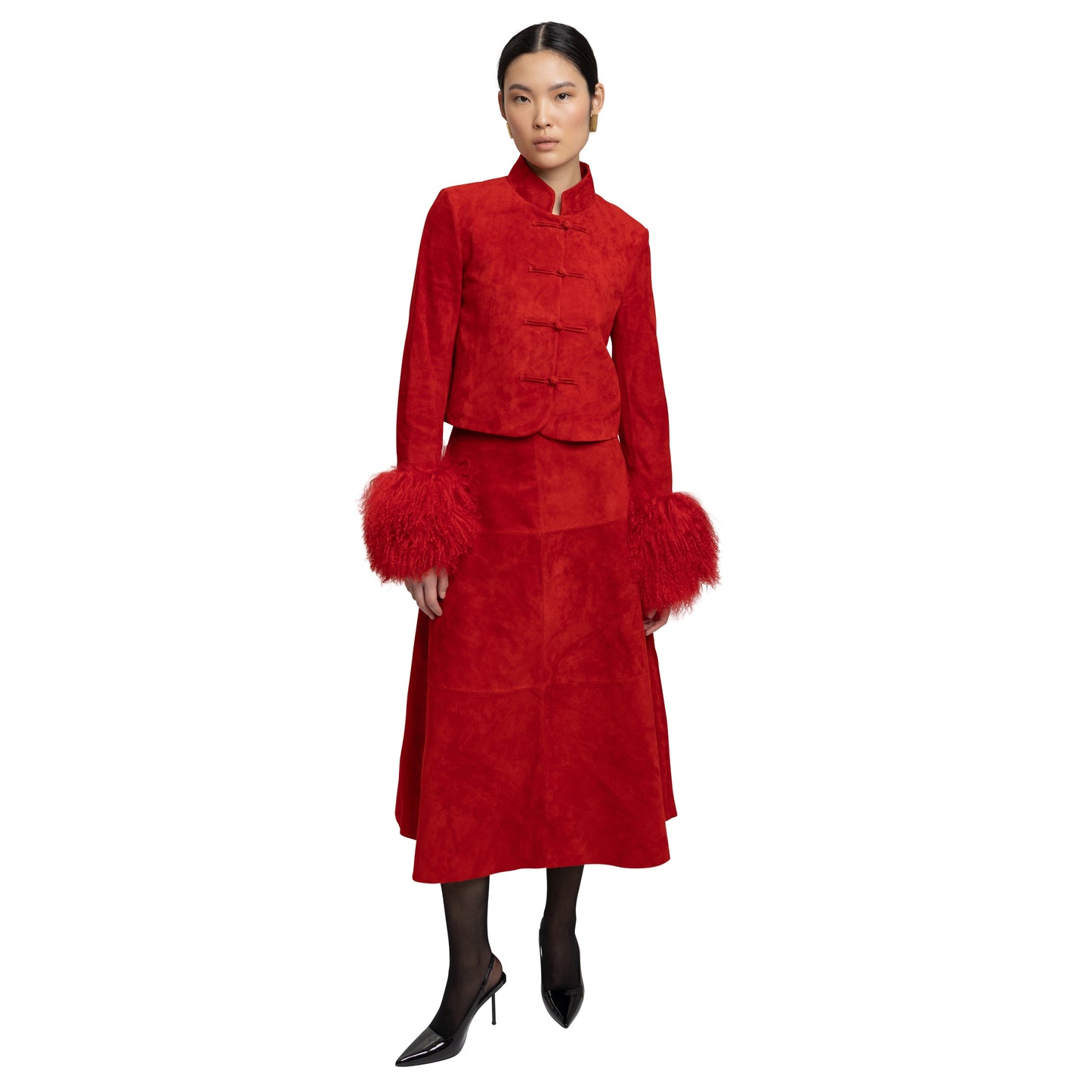 Leighton Shearling Trim Suede Jacket