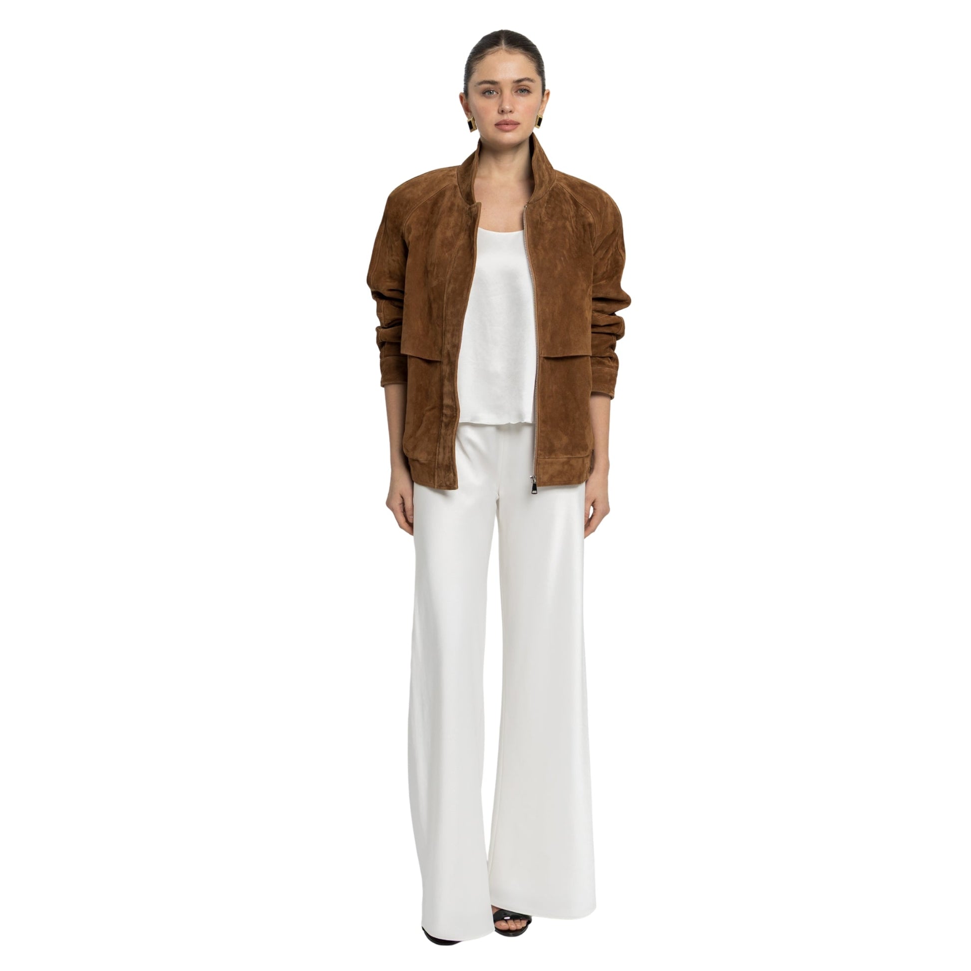 Remy Suede Bomber Jacket in Caramel